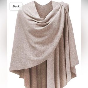 PULI Womens Large Cross Front Poncho Sweater Wrap Topper in Oatmeal